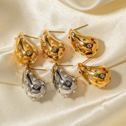 Water Drop Shaped Embellished White Moissanite Diamonds Luxury 18k Vermeil/White Gold Plated Drop Earrings | Mix Mix Style-Mix MIx Style