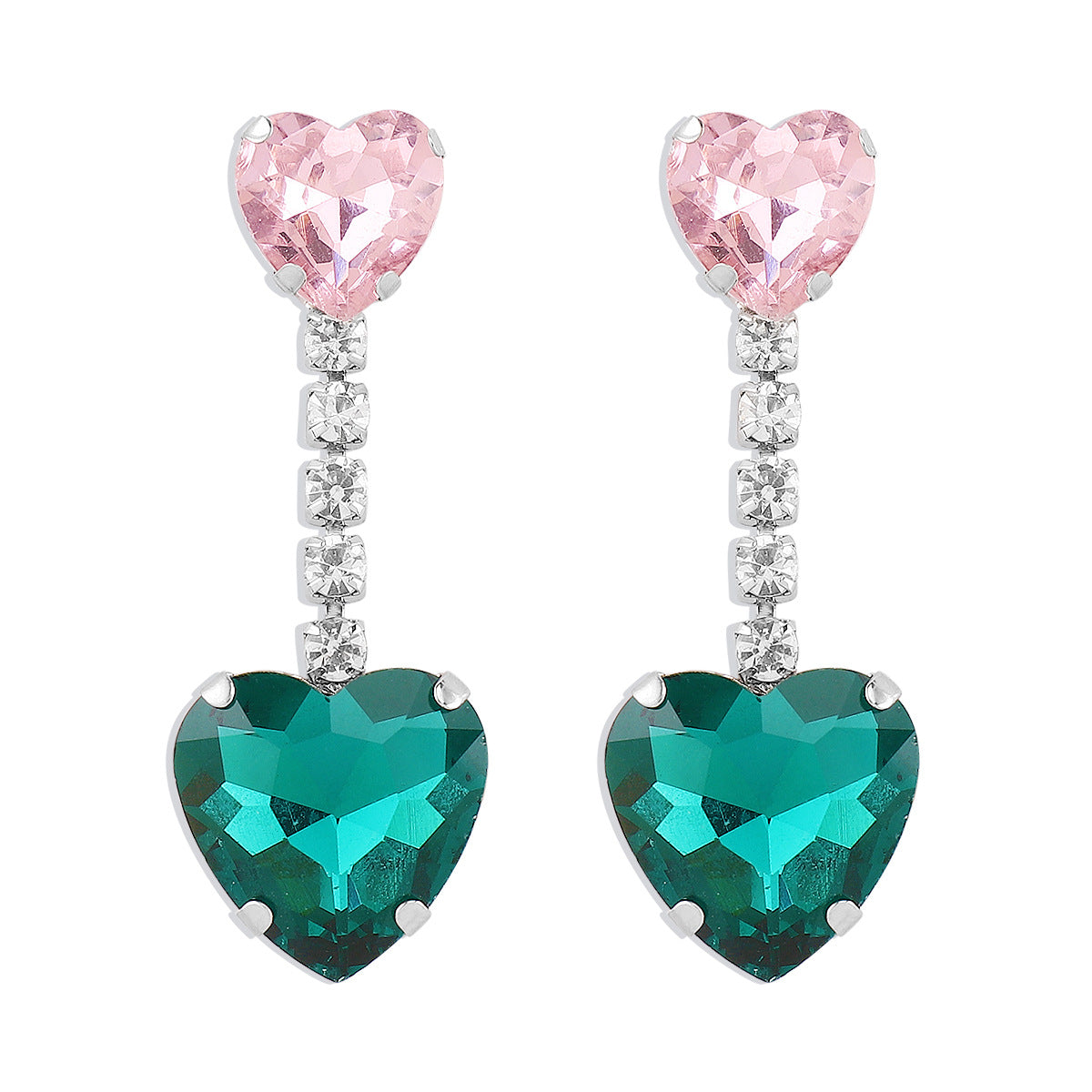 Green - Pink Love Timeless Heart Cut Moissanite Diamonds Luxury 18k Vermeil Gold Plated Drop Earrings | Mix Mix Style-Mix MIx Style