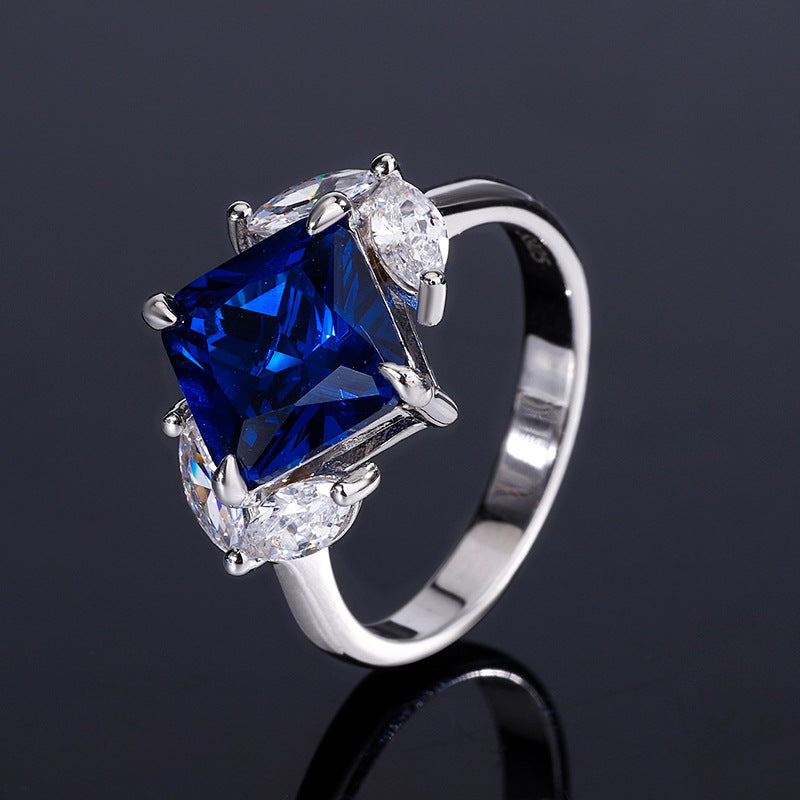 2023 New S925 Silver Jewelry Simulated Red Sapphire Square Simple Daily Style Set for Women 9*9-6*6-Mix MIx Style