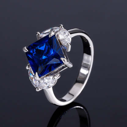 2023 New S925 Silver Jewelry Simulated Red Sapphire Square Simple Daily Style Set for Women 9*9-6*6-Mix MIx Style