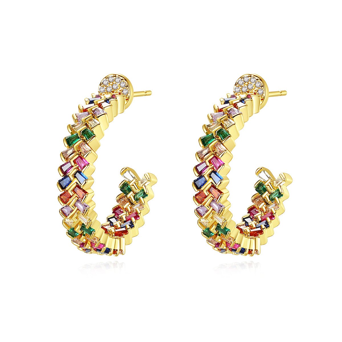 Trendy Multicolor Moissanite Diamonds Elegant 18k Vermeil/White Gold Plated Vintage Hoop Earrings | Mix Mix Style-Mix MIx Style
