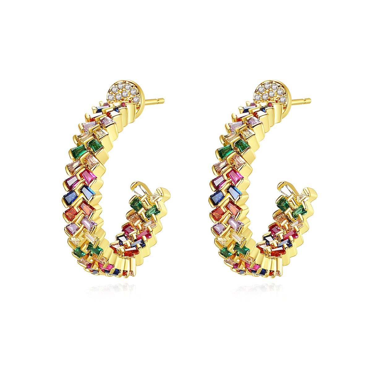 Trendy Multicolor Moissanite Diamonds Elegant 18k Vermeil/White Gold Plated Vintage Hoop Earrings | Mix Mix Style-Mix MIx Style