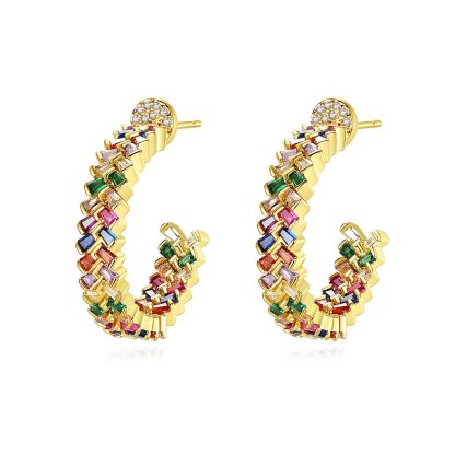 Trendy Multicolor Moissanite Diamonds Elegant 18k Vermeil/White Gold Plated Vintage Hoop Earrings | Mix Mix Style-Mix MIx Style