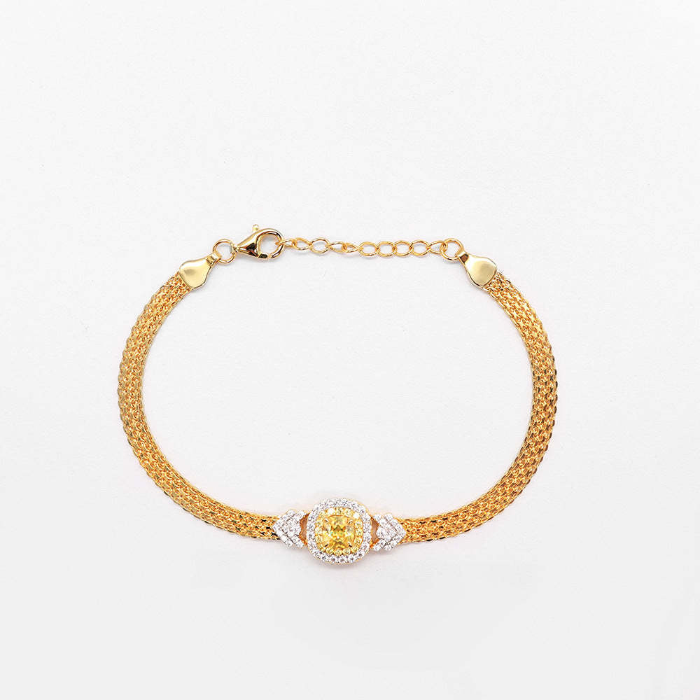 New S925 sterling silver inlaid high carbon diamond ice flower cut golden yellow bracelet female adjustable high-grade feeling-Mix MIx Style