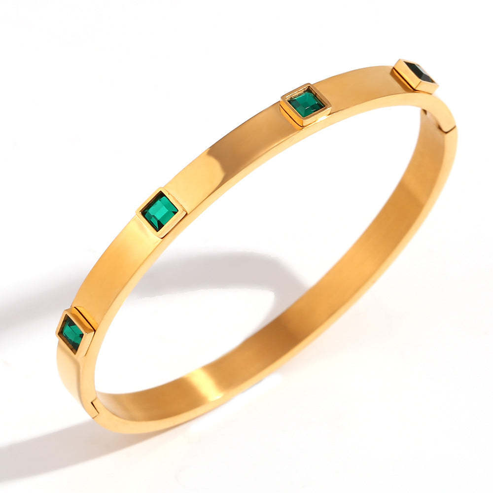 European and American cross-border hot selling square zircon buckle bracelet stainless steel plated 18K gold light luxury versatile bracelet jewelry-Mix MIx Style