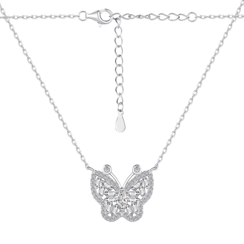 S925 sterling silver butterfly necklace women's marquise-shaped rectangular inlaid butterfly design exquisite clavicle chain neck accessories-Mix MIx Style