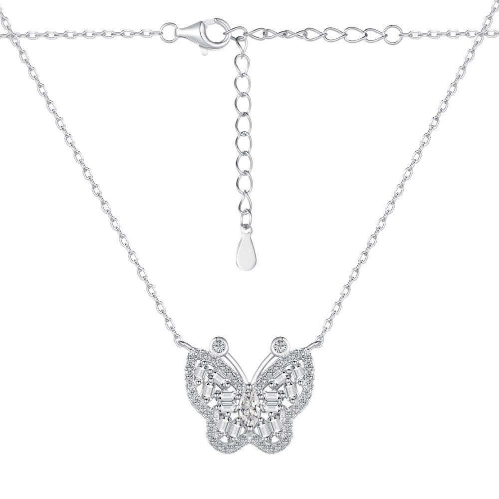 S925 sterling silver butterfly necklace women's marquise-shaped rectangular inlaid butterfly design exquisite clavicle chain neck accessories-Mix MIx Style