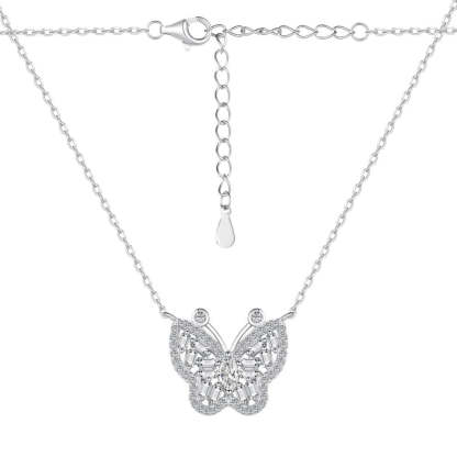 S925 sterling silver butterfly necklace women's marquise-shaped rectangular inlaid butterfly design exquisite clavicle chain neck accessories-Mix MIx Style