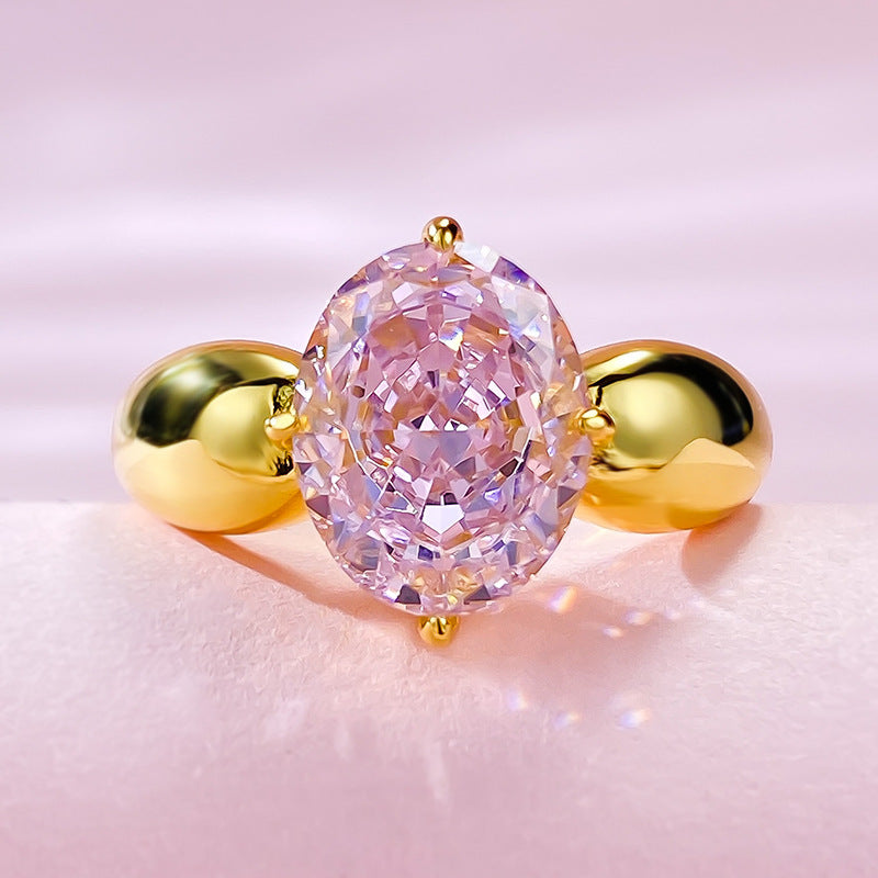 Mujing Jewelry Hot Selling New Imported High Carbon Diamond 2.5ct 8*10mm Ice Flower Cut Pink Diamond 925 Silver European and American Style Ring-Mix MIx Style