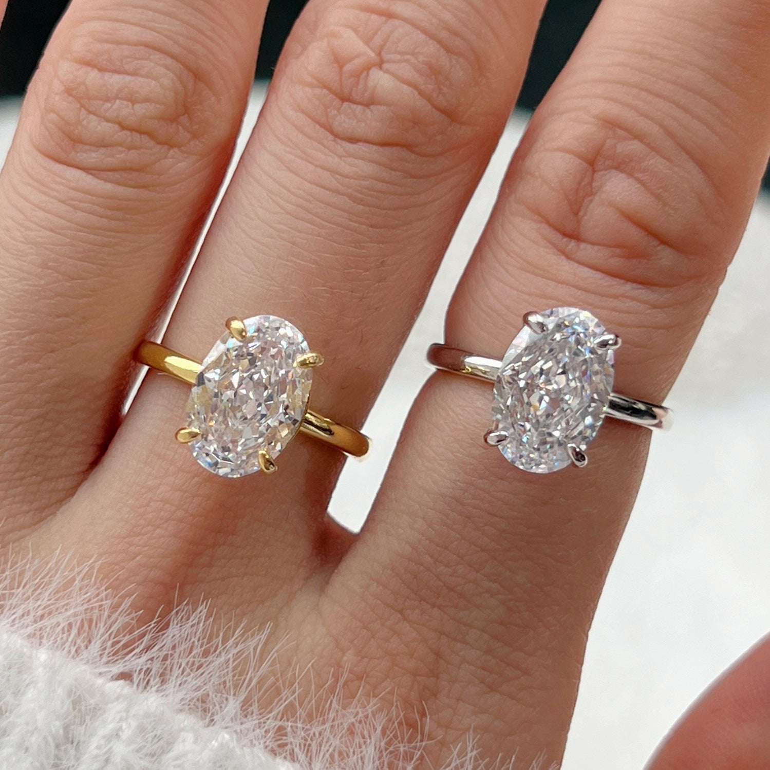 Solitarie Oval Cut Moissanite Diamond 3ct 18k White & Vermeil Gold Plated Engagement Ring | Mix Mix Style-Mix MIx Style