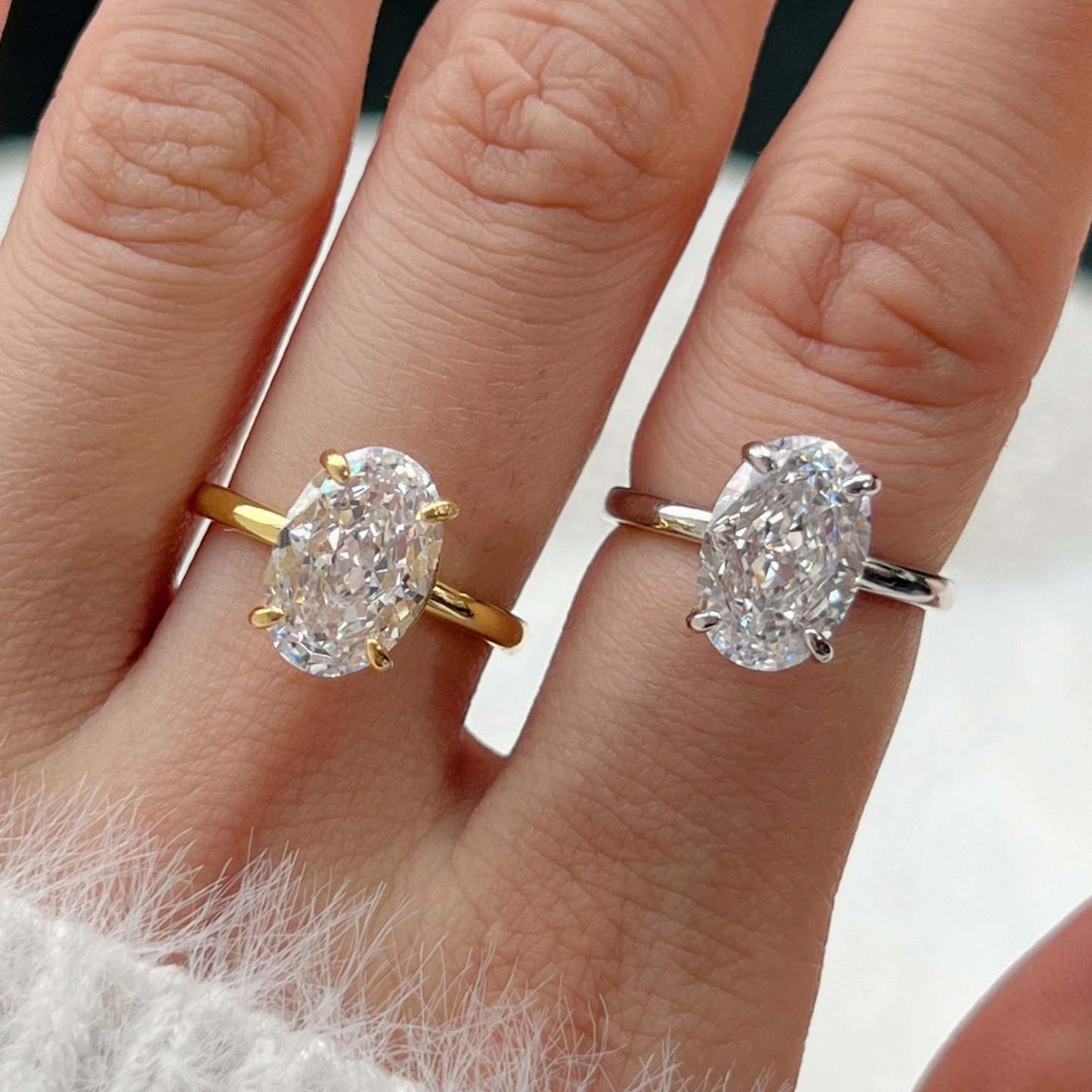 Solitarie Oval Cut Moissanite Diamond 3ct 18k White & Vermeil Gold Plated Engagement Ring | Mix Mix Style-Mix MIx Style