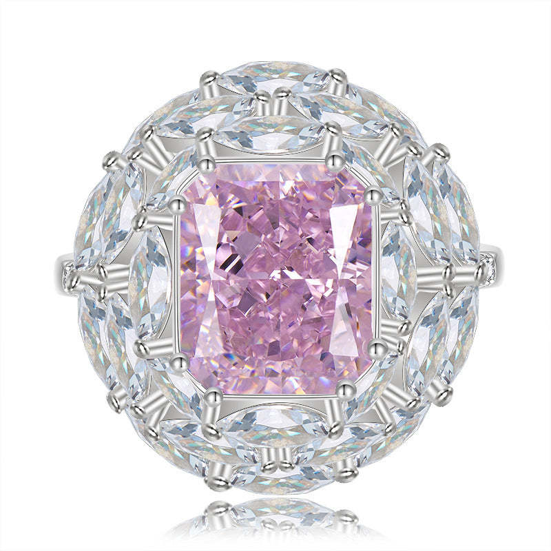 Mujing Jewelry 2023 New Rich Woman's Happy Luxury Sakura Pink 10*12 Pink Diamond Ring Female Fashion Temperament-Mix MIx Style