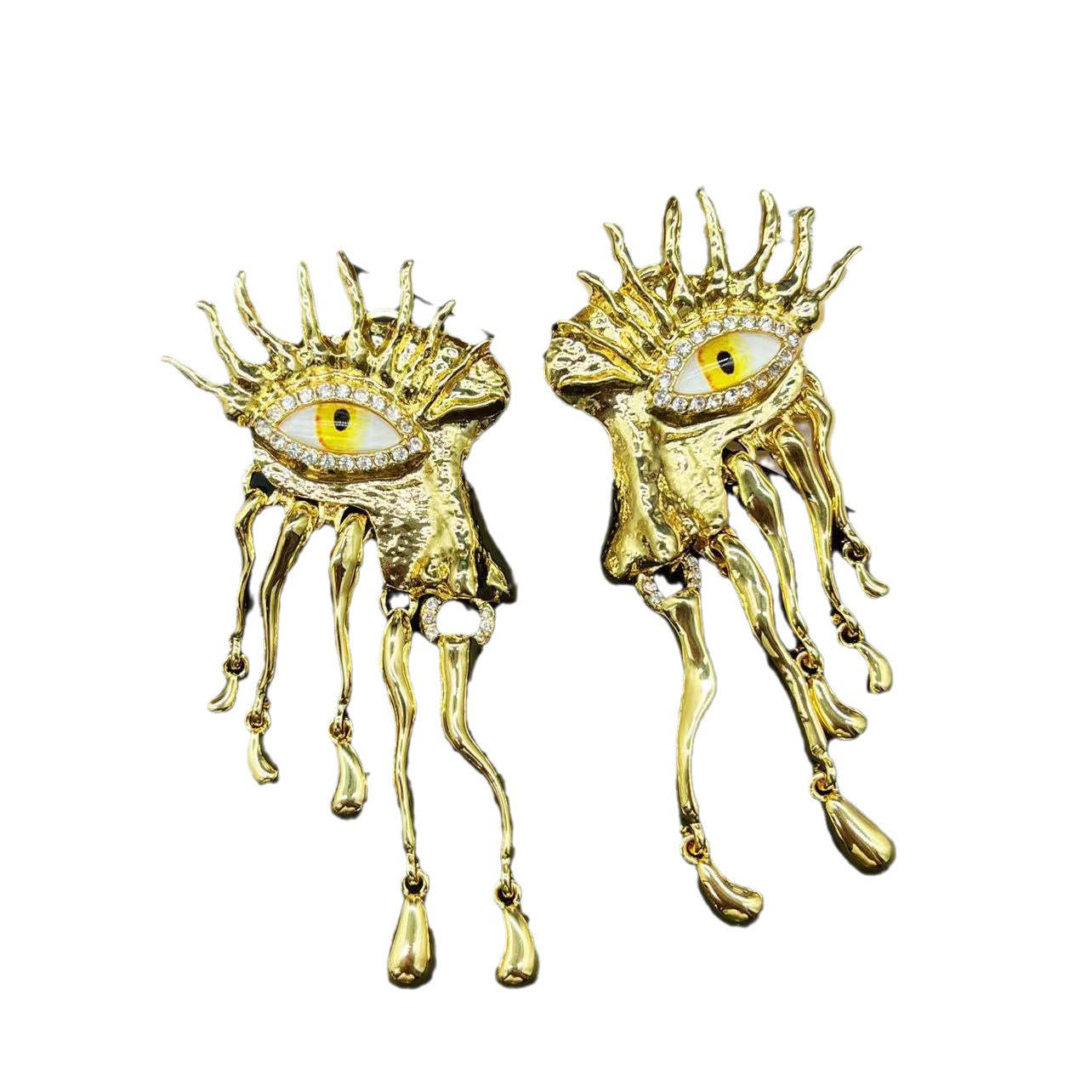 Embellished Devil's Eye Tassel Moissanite Diamonds 18k Vermeil Gold Plated Vintage Drop Earrings | Mix Mix Style-Mix MIx Style