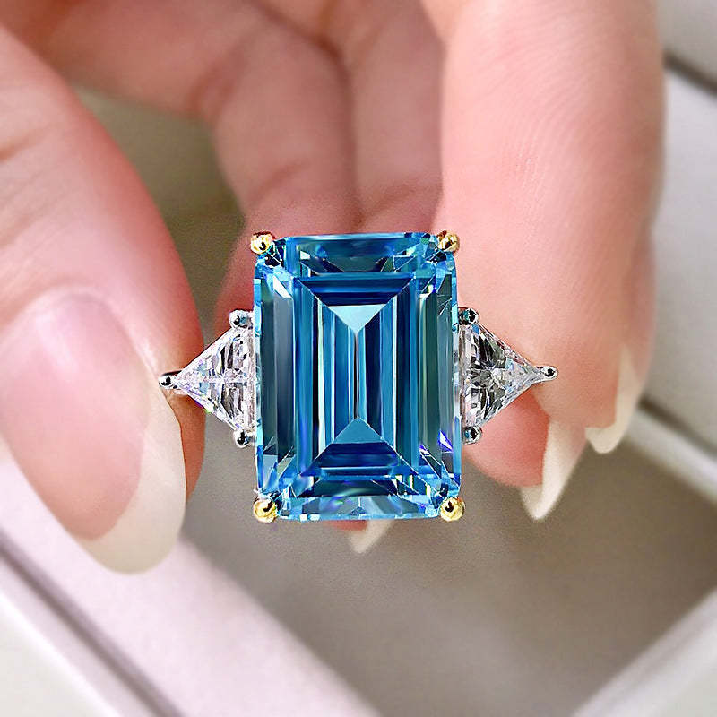 Mujing's new S925 silver 6ct 10*14 rectangular flat high carbon diamond ring for women, simple and atmospheric diamond ring, one-piece drop shipping-Mix MIx Style