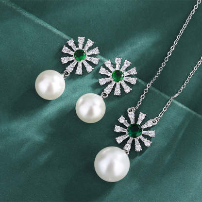 Vintage Purple Pendant Akoya Pearl Purple Diamond Luxury 18k White Gold Plated Necklace & Earring Jewelry Set | Mix Mix Style-Mix MIx Style