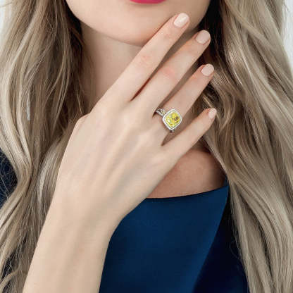 Yellow Luxury Cushion Cut Moissanite Diamond 5ct 18k White Gold Engagement Ring | Mix Mix Style-Mix MIx Style