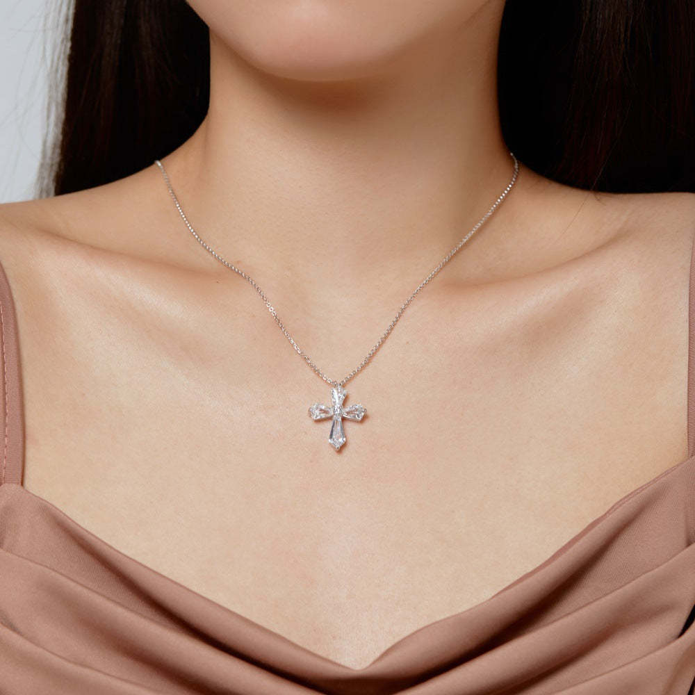 S925 sterling silver necklace women's light luxury high-end super fairy pentagonal zircon cross pendant niche hip-hop necklace-Mix MIx Style