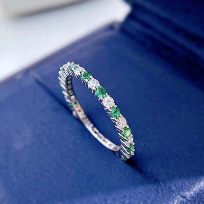 Colorful Dainty Round Cut Moissanite Diamonds Row 18k White Gold Engagement Band Ring | Mix Mix Style-Mix MIx Style