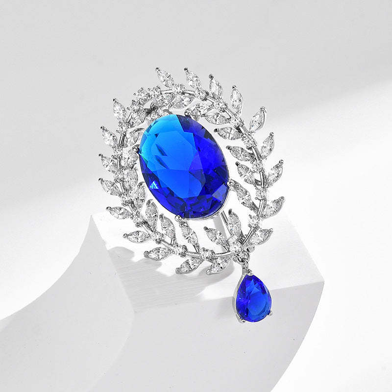 New high-end French retro Austrian crystal brooch luxury olive leaf brooch light luxury accessories manufacturer wholesale-Mix MIx Style