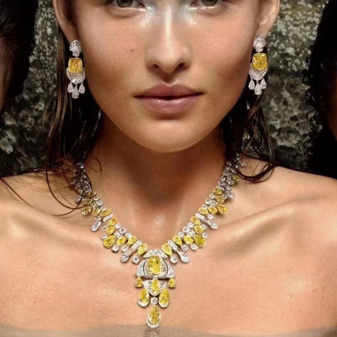 Cross-border European and American luxury heavy-duty women's hot jewelry set Internet celebrity water drop zircon necklace earrings jewelry wholesale-Mix MIx Style