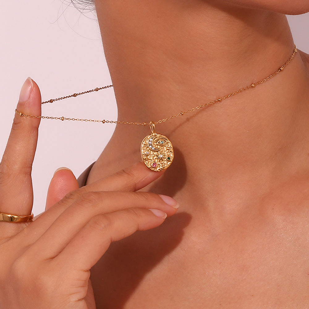 Colored Diamond Eyes Star and Moon Necklace Earrings Ring Vintage Jewelry [Hot Seller]-Mix MIx Style