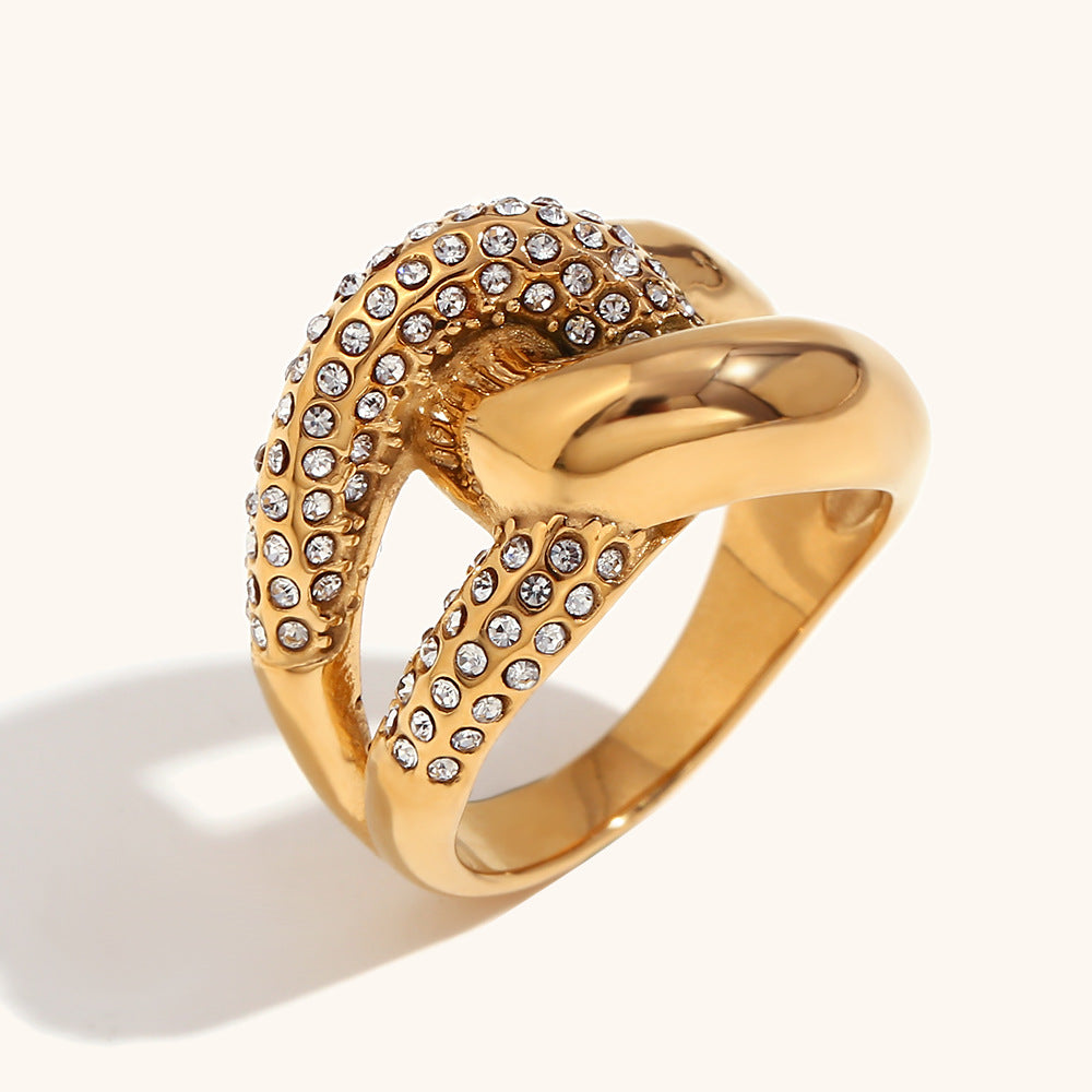 Vintage Style Crossed Geometric Black Round Diamond Luxury/ 18k Vermeil Gold Plated Ring Jewelry | Mix Mix Style-Mix MIx Style