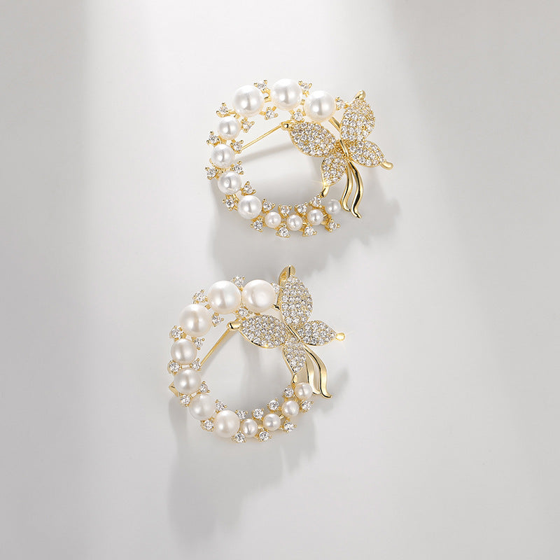 Xiliang Concubine Korean style high-end butterfly brooch round small fragrant style clothing accessories corsage pearl gift pin-Mix MIx Style