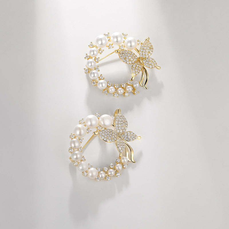 Xiliang Concubine Korean style high-end butterfly brooch round small fragrant style clothing accessories corsage pearl gift pin-Mix MIx Style