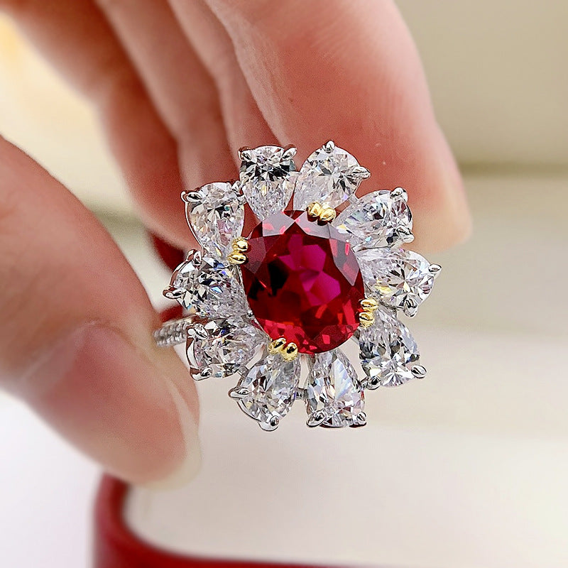 Mujing Jewelry 2023 New S925 Silver 3ct Ruby 8*10 Denier Ring Women's Luxury Inlaid Retro Ring-Mix MIx Style