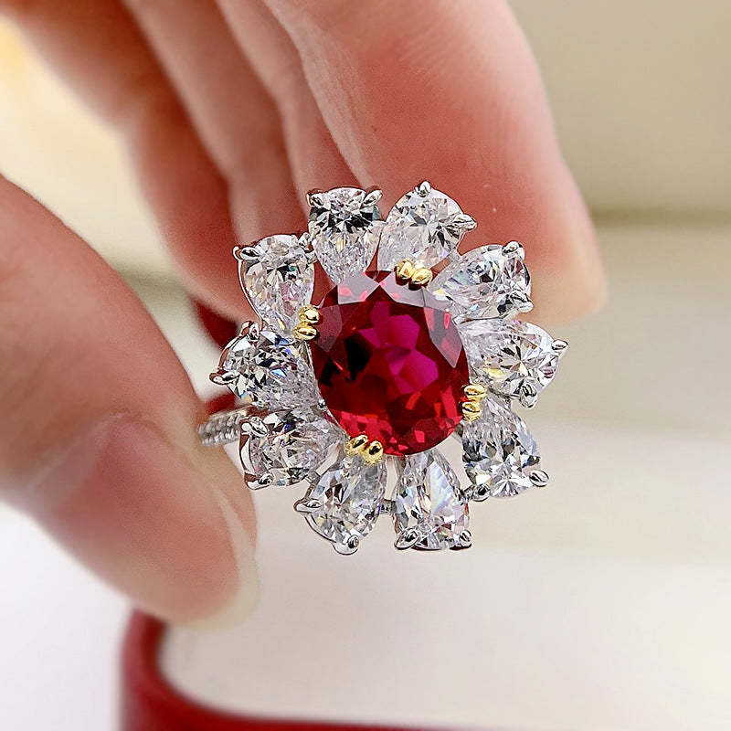 Mujing Jewelry 2023 New S925 Silver 3ct Ruby 8*10 Denier Ring Women's Luxury Inlaid Retro Ring-Mix MIx Style