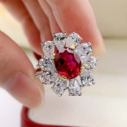 Mujing Jewelry 2023 New S925 Silver 3ct Ruby 8*10 Denier Ring Women's Luxury Inlaid Retro Ring-Mix MIx Style