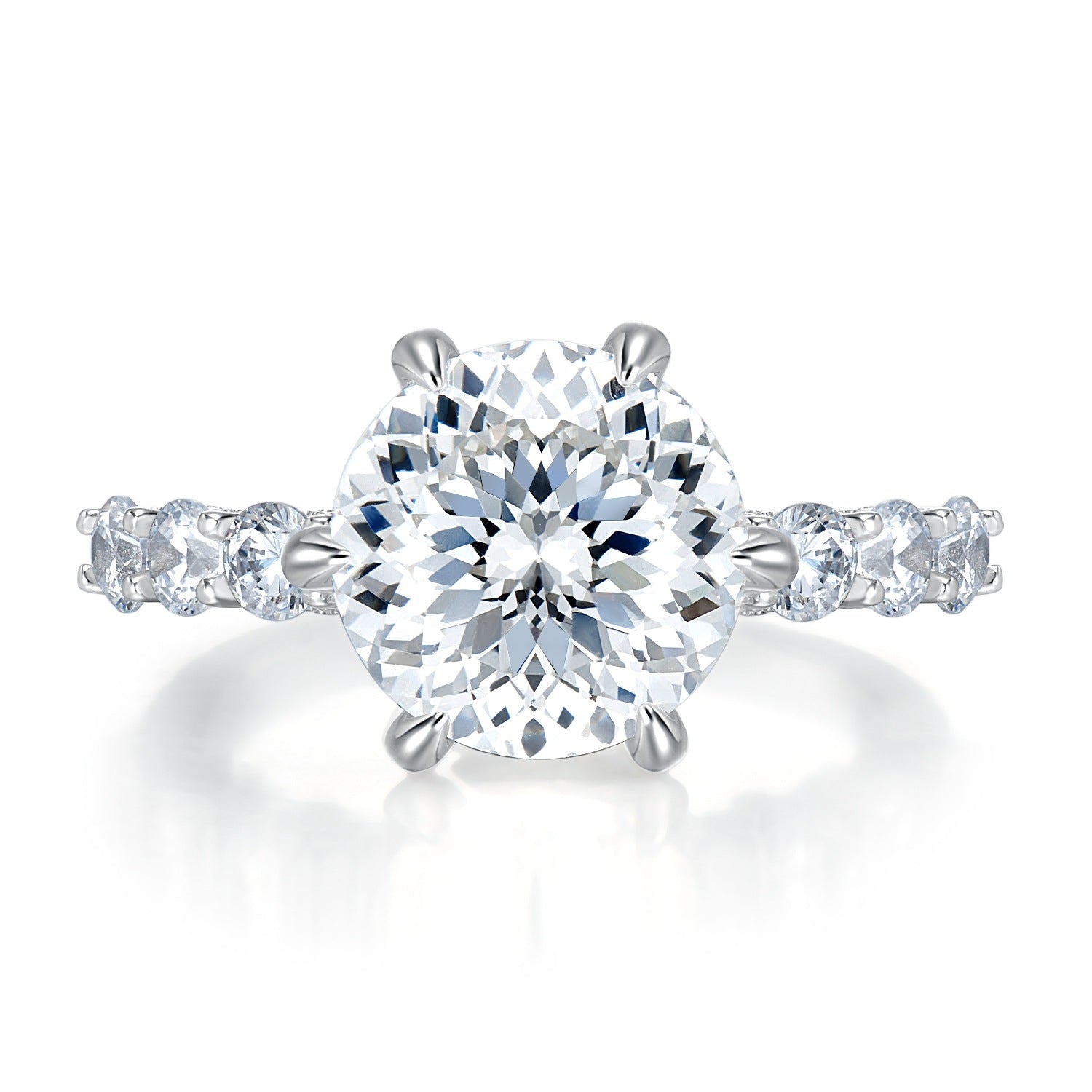 Dainty Solitarie Claw Round Cut Moissanite Diamond 4ct 18k White Gold Plated Engagement Ring | Mix Mix Style-Mix MIx Style
