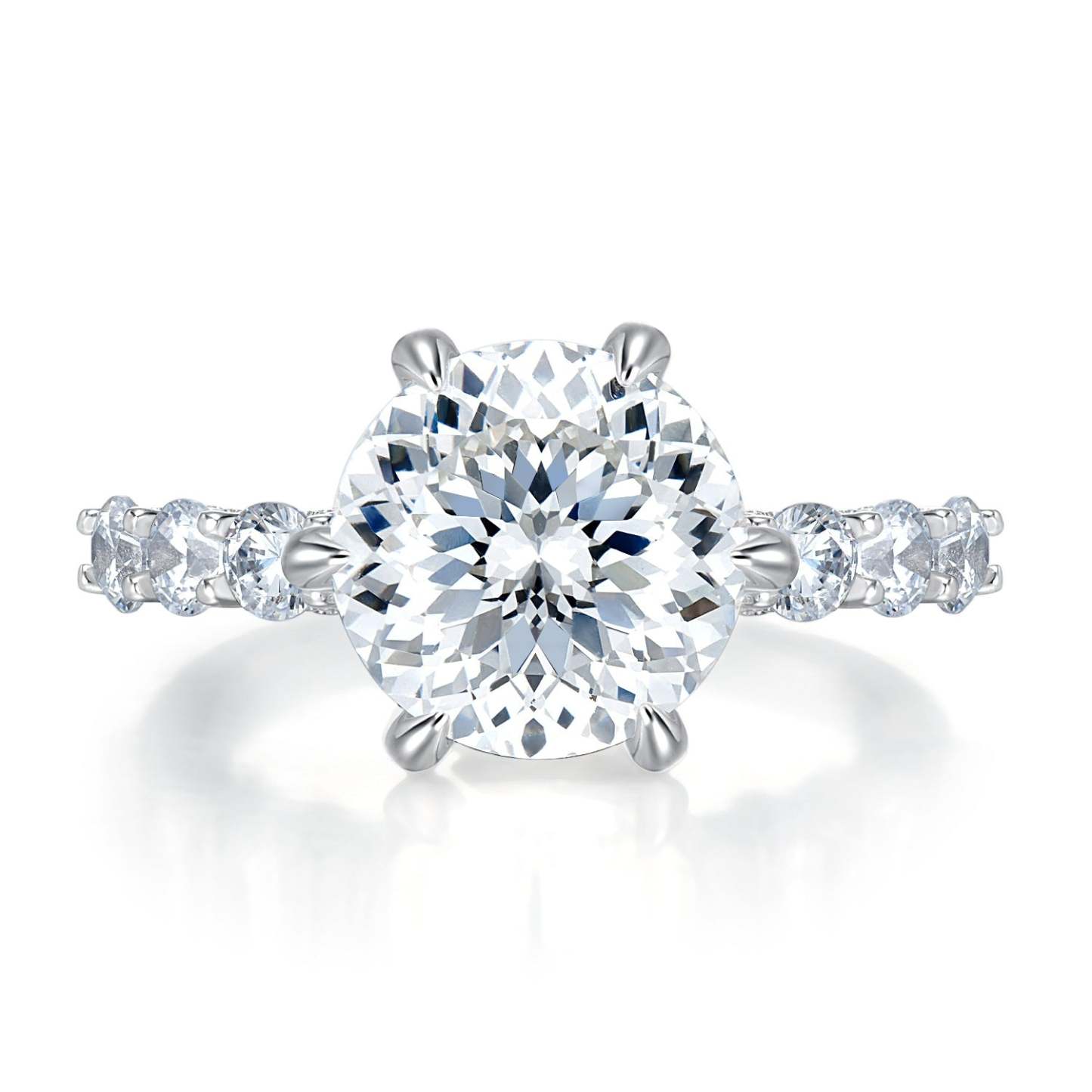 Dainty Solitarie Claw Round Cut Moissanite Diamond 4ct 18k White Gold Plated Engagement Ring | Mix Mix Style-Mix MIx Style