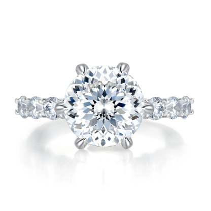 Dainty Solitarie Claw Round Cut Moissanite Diamond 4ct 18k White Gold Plated Engagement Ring | Mix Mix Style-Mix MIx Style