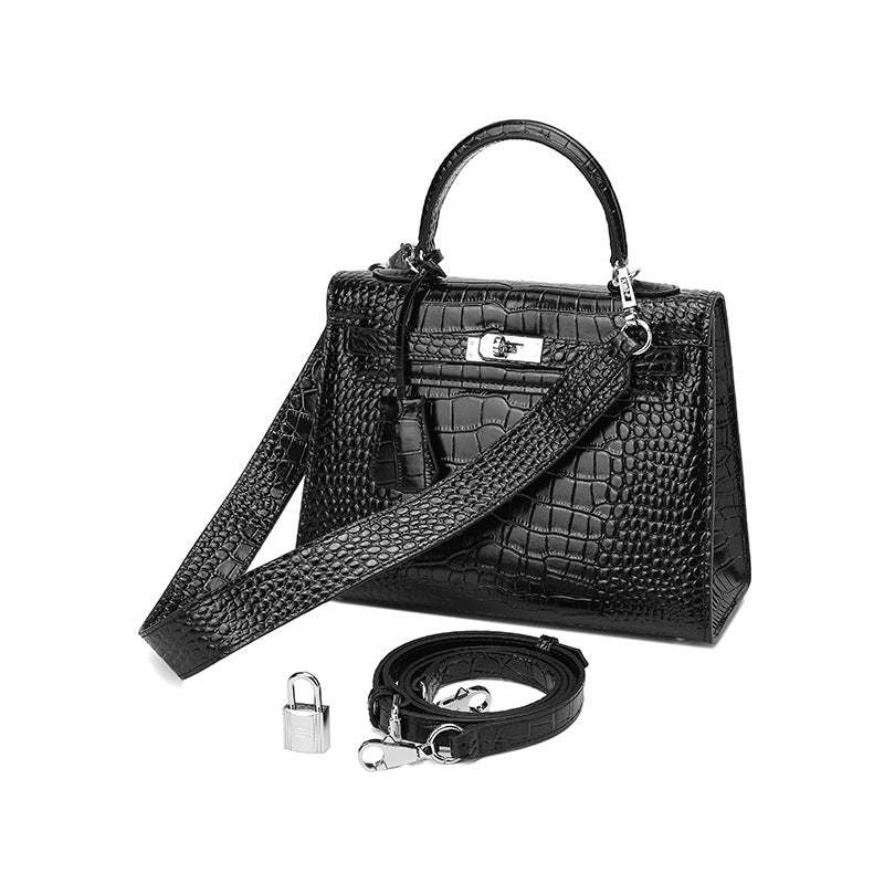 Kelly bag genuine leather women's bag crocodile pattern 2024 new single shoulder crossbody lock women's bag fashionable and versatile hot selling women's bag-Mix MIx Style