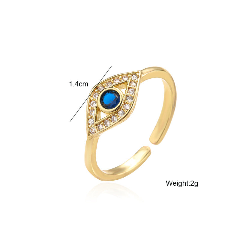 Simple and generous copper-plated 18K gold devil's eye open ring women's European and American fashion trend jewelry ring in stock-Mix MIx Style