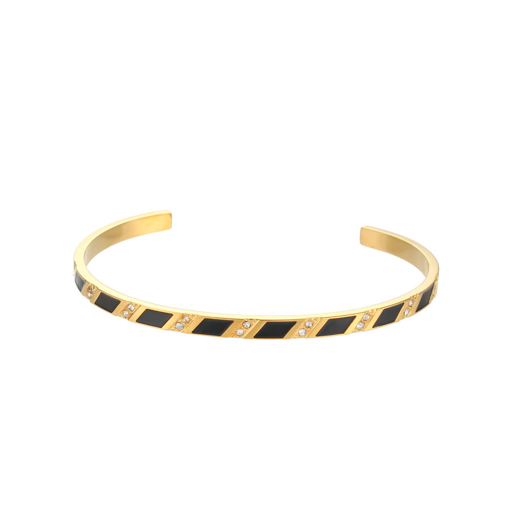 European and American cross-border hot selling rectangular zircon open bracelet simple stainless steel plated 18K gold dripping oil hand jewelry for women-Mix MIx Style