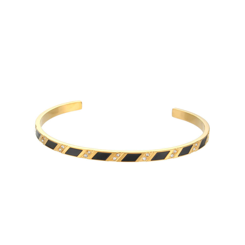 European and American cross-border hot selling rectangular zircon open bracelet simple stainless steel plated 18K gold dripping oil hand jewelry for women-Mix MIx Style