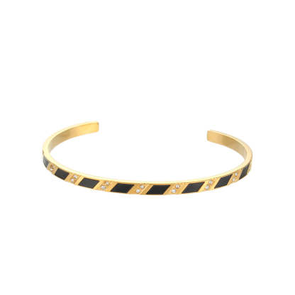 European and American cross-border hot selling rectangular zircon open bracelet simple stainless steel plated 18K gold dripping oil hand jewelry for women-Mix MIx Style