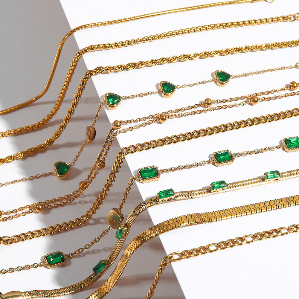 Classic Green Moissanite 18k Gold-plated Chain Bracelet | Mix Mix Style [Hot Seller]-Mix MIx Style