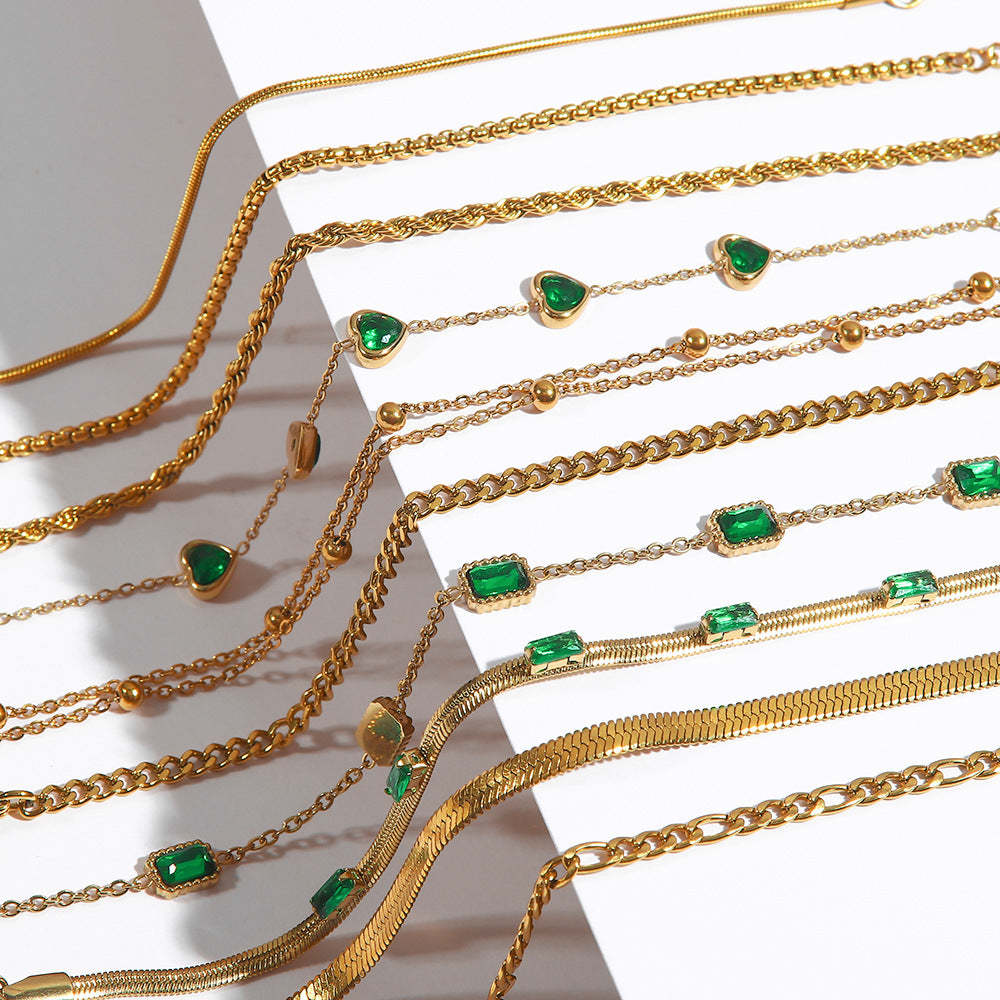 Classic Green Moissanite 18k Gold-plated Chain Bracelet | Mix Mix Style [Hot Seller]-Mix MIx Style
