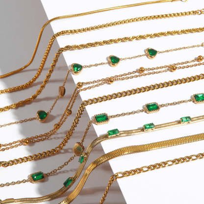 Classic Green Moissanite 18k Gold-plated Chain Bracelet | Mix Mix Style [Hot Seller]-Mix MIx Style