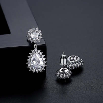 Green - Blue Trendy Pear Cut Moissanite Diamond Elegant 18k White Gold Plated Retro Drop Earrings | Mix Mix Style-Mix MIx Style