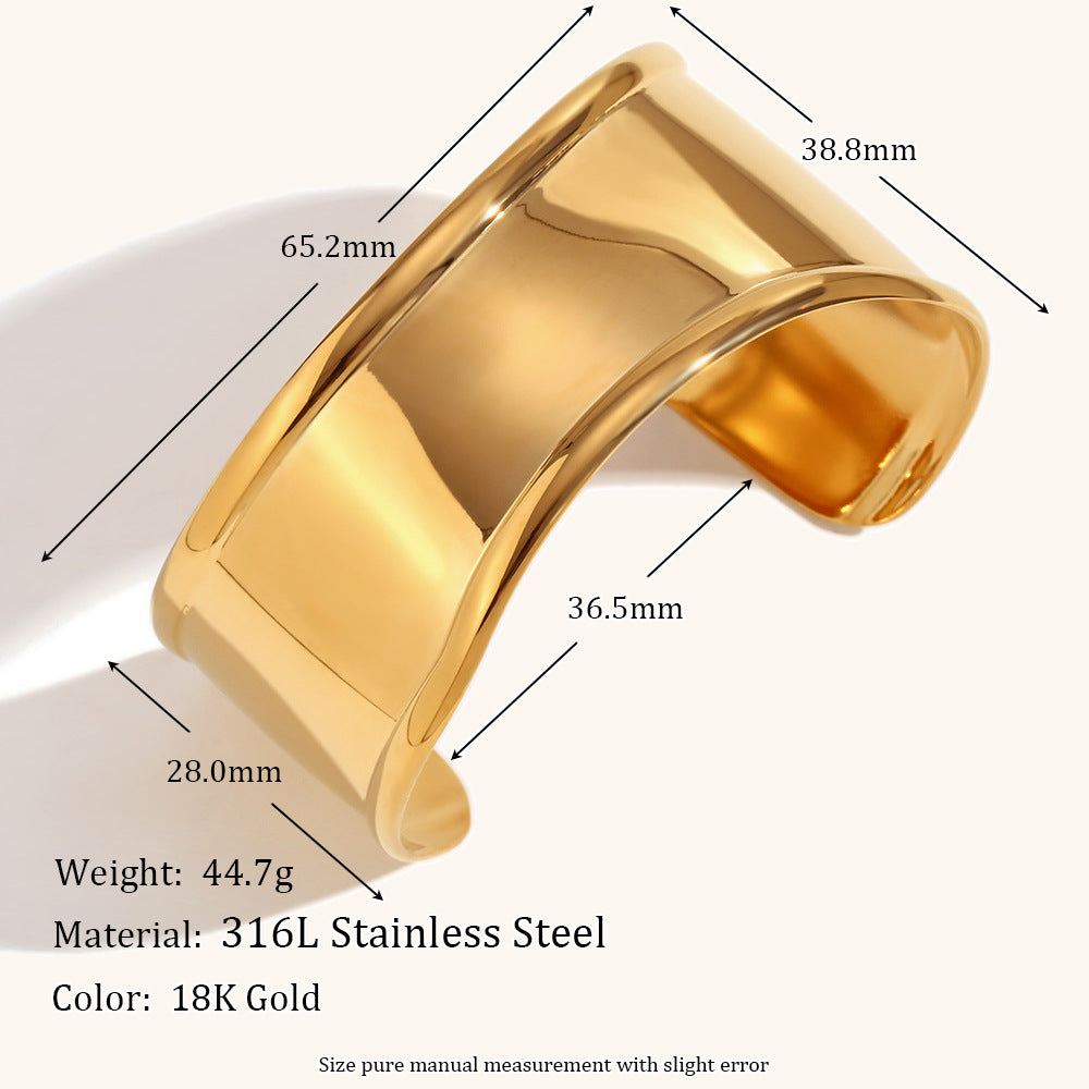 European and American cross-border simple versatile jewelry stainless steel plated 18K gold open high and low irregular wave smooth bracelet-Mix MIx Style