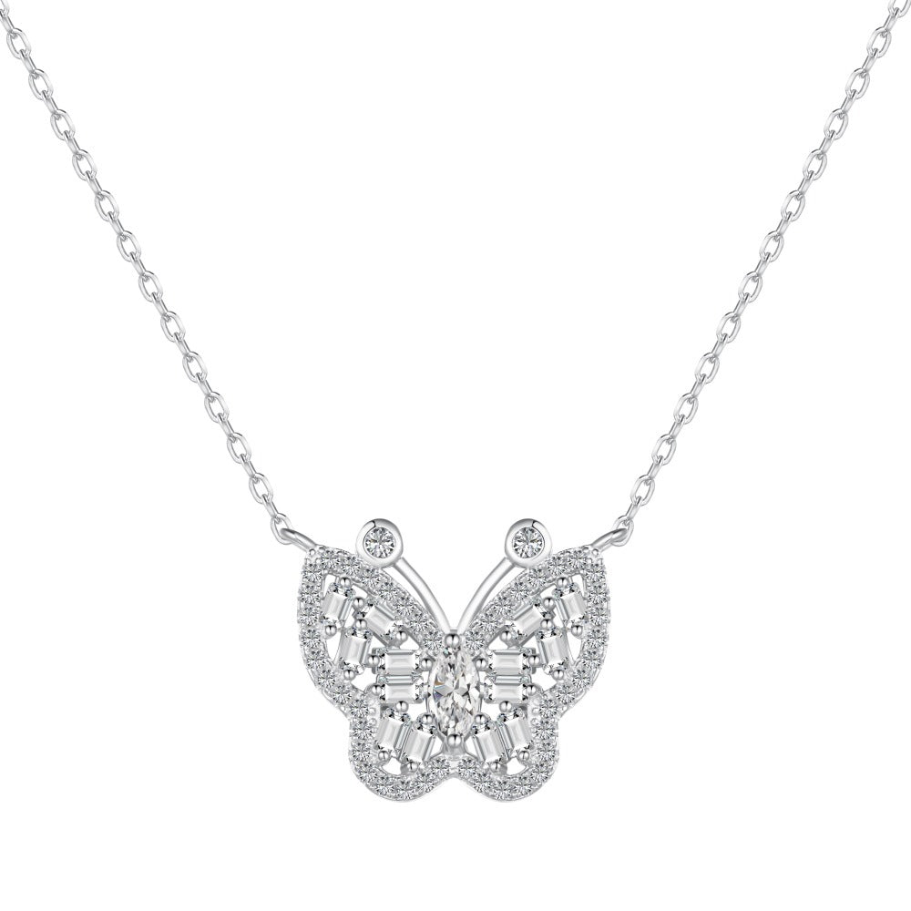 S925 sterling silver butterfly necklace women's marquise-shaped rectangular inlaid butterfly design exquisite clavicle chain neck accessories-Mix MIx Style