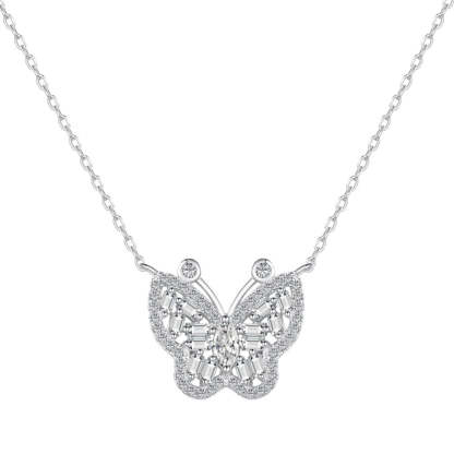 S925 sterling silver butterfly necklace women's marquise-shaped rectangular inlaid butterfly design exquisite clavicle chain neck accessories-Mix MIx Style