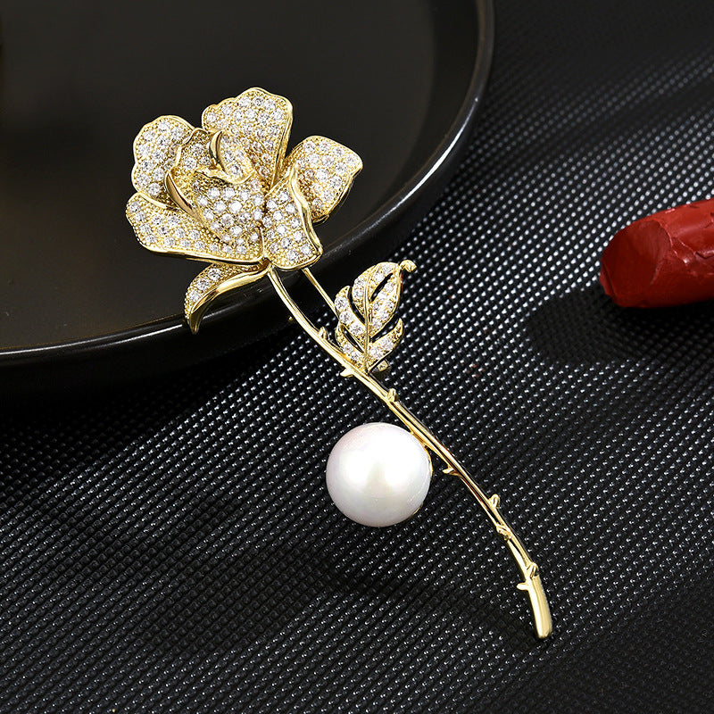 Rose brooch 2023 new trendy high-end exquisite pearl women's brooch suit accessories coat suit corsage-Mix MIx Style