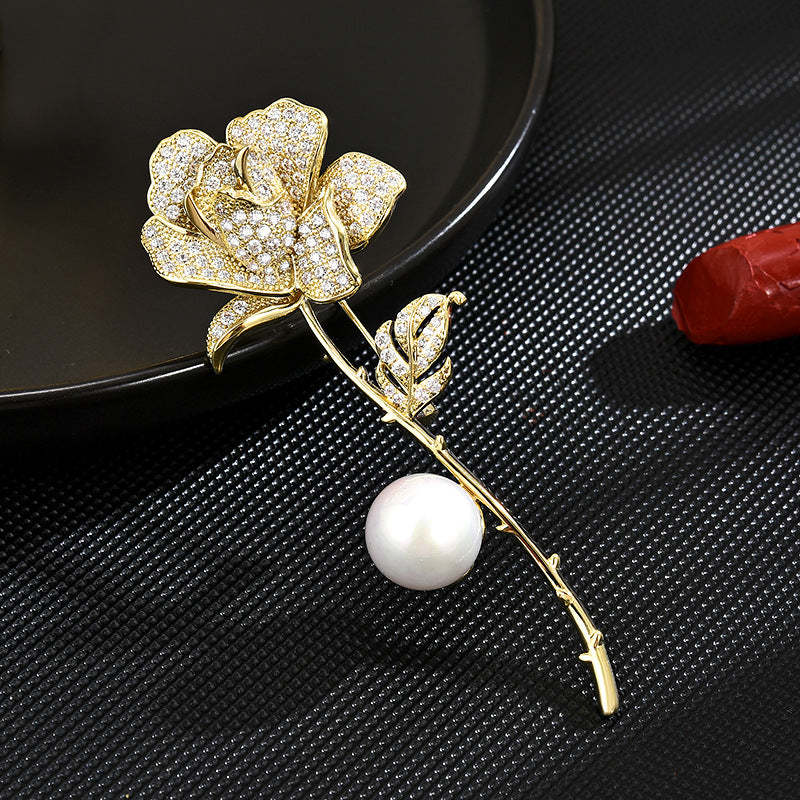 Rose brooch 2023 new trendy high-end exquisite pearl women's brooch suit accessories coat suit corsage-Mix MIx Style