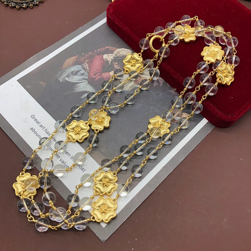 Flowers Yellow Beads Vintage Retro Classic Luxury 18k Gold Vermeil Plated Necklace Earrings Jewelry Set | Mix Mix Style-Mix MIx Style