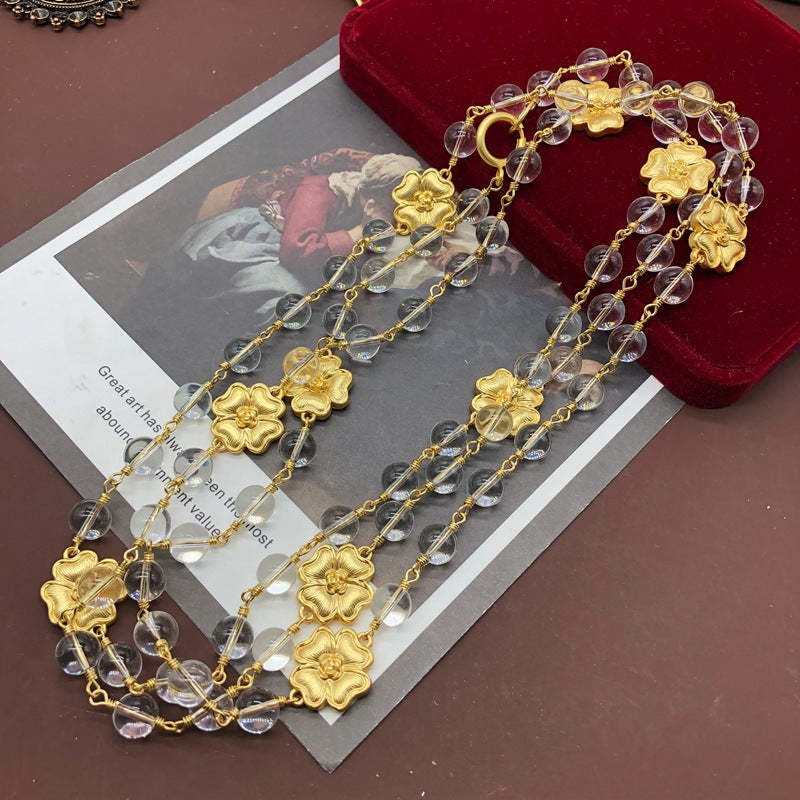 Flowers Yellow Beads Vintage Retro Classic Luxury 18k Gold Vermeil Plated Necklace Earrings Jewelry Set | Mix Mix Style-Mix MIx Style